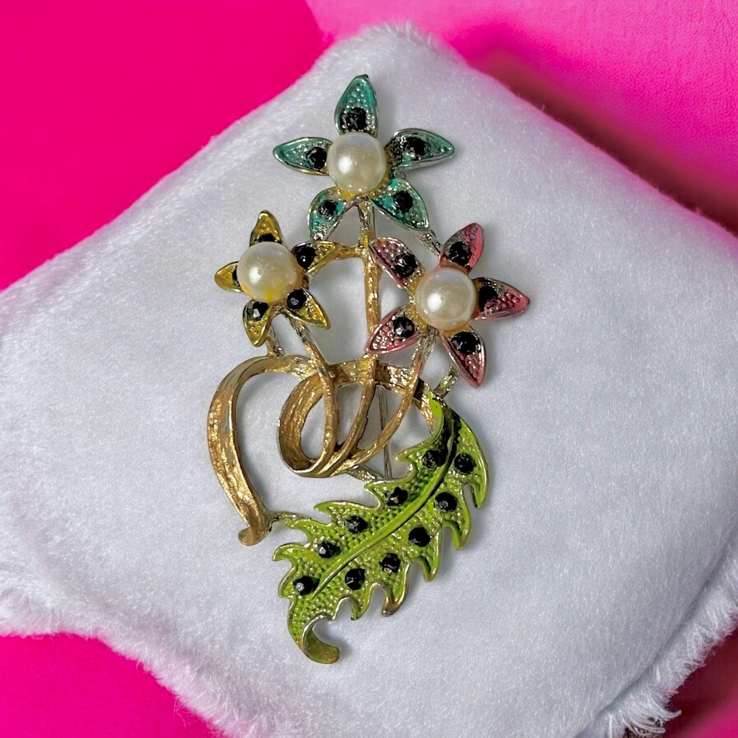 Revised, Embellished, Upcycled vintage flower pin