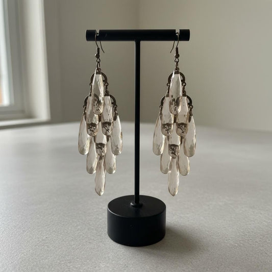 Very Long Vintage Lucite Chandelier Earrings 4.5" long | Translucent Amber colored Dangle Earrings | Statement Drop Earrings