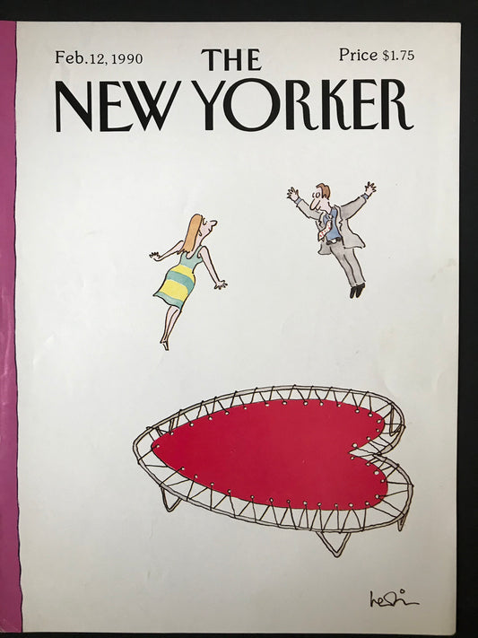NEW YORKER Magazine cover - February 12, 1990 - Valentine's Day, love, trampoline