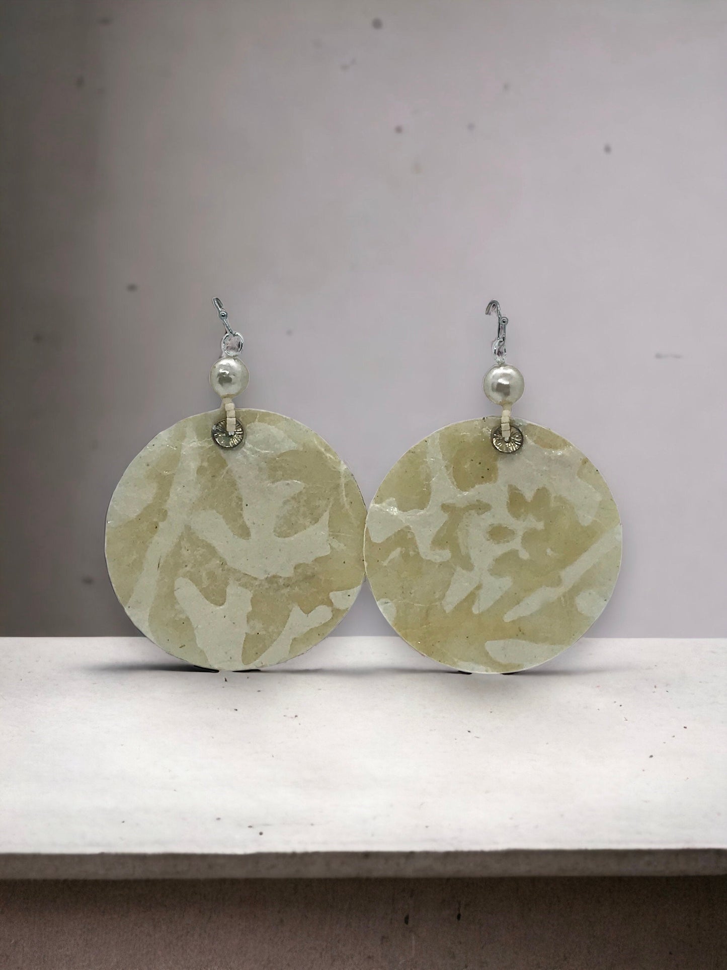 Unique handmade earrings - made of mixed materials - specialty Asian paper, pearls, metal