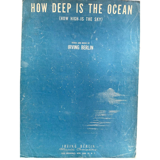 1930's Irving Berlin's How Deep is the Ocean Piano & Words Sheet Music, Vintage Paper, Music Collectors, Crooners, Frameable