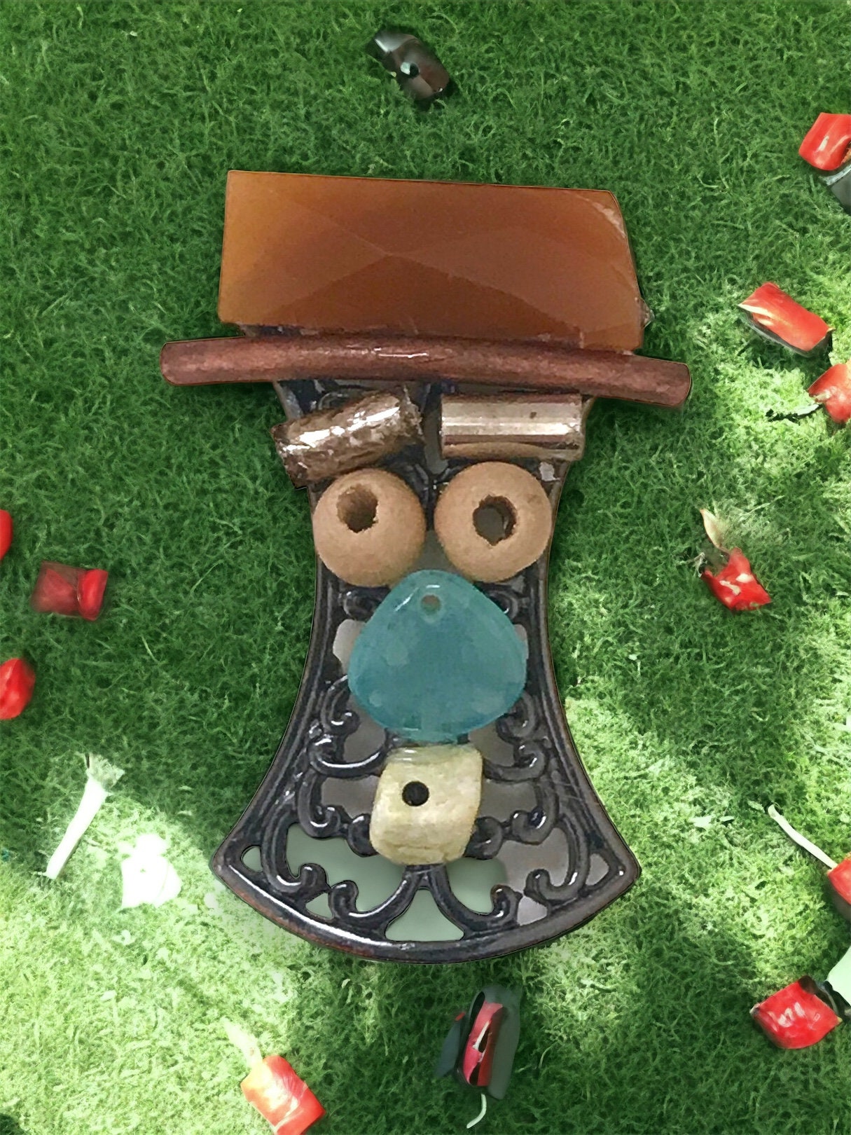 Meet "Inquisitive man" Handmade, one-of-a-kind assemblage art - can be ordered as a necklace, pin or magnet