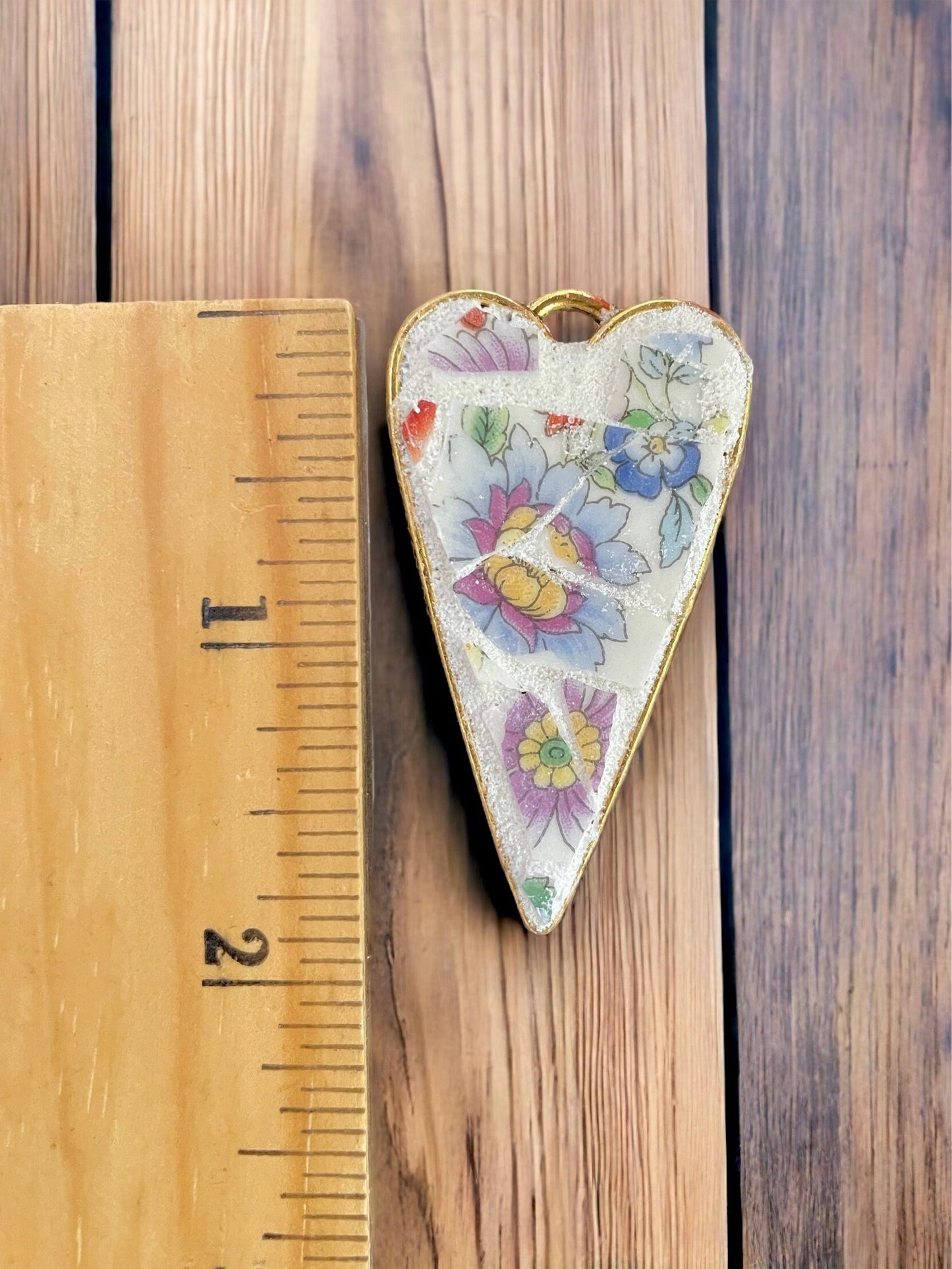 My handmade mosaic heart necklace - made from hand cut pieces of a broken vintage dish