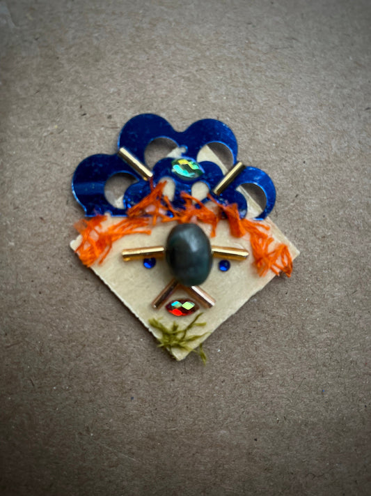 Meet "Sheeran" - Assemblage art / mixed media collage - magnet, pin, necklace pendant or hair pin