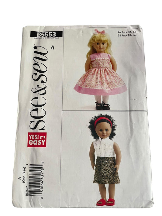 Butterick See and Sew B5553 Party Dress, Skirt & Top for 18" Dolls - doll clothing - please read description