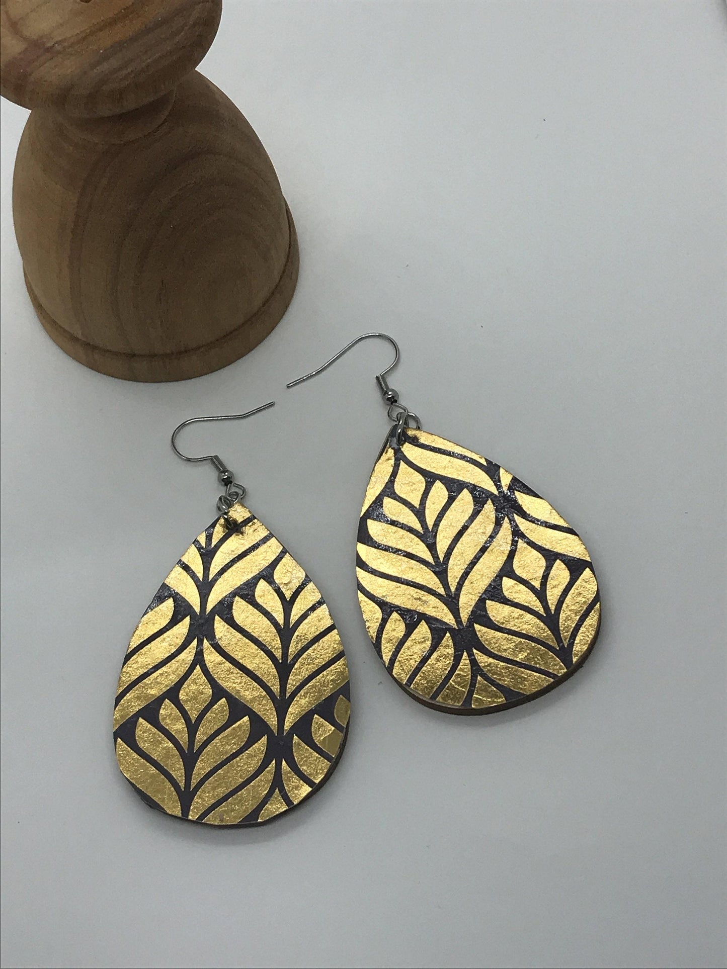 Unique handmade earrings -  mixed materials - specialty paper, sealant and wood