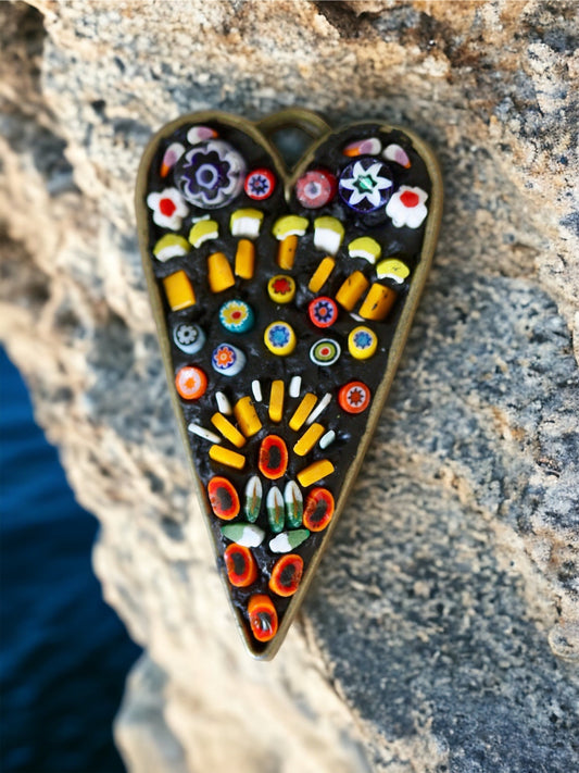 My handmade mosaic heart necklace - mosaic made with tiny millefiori glass
