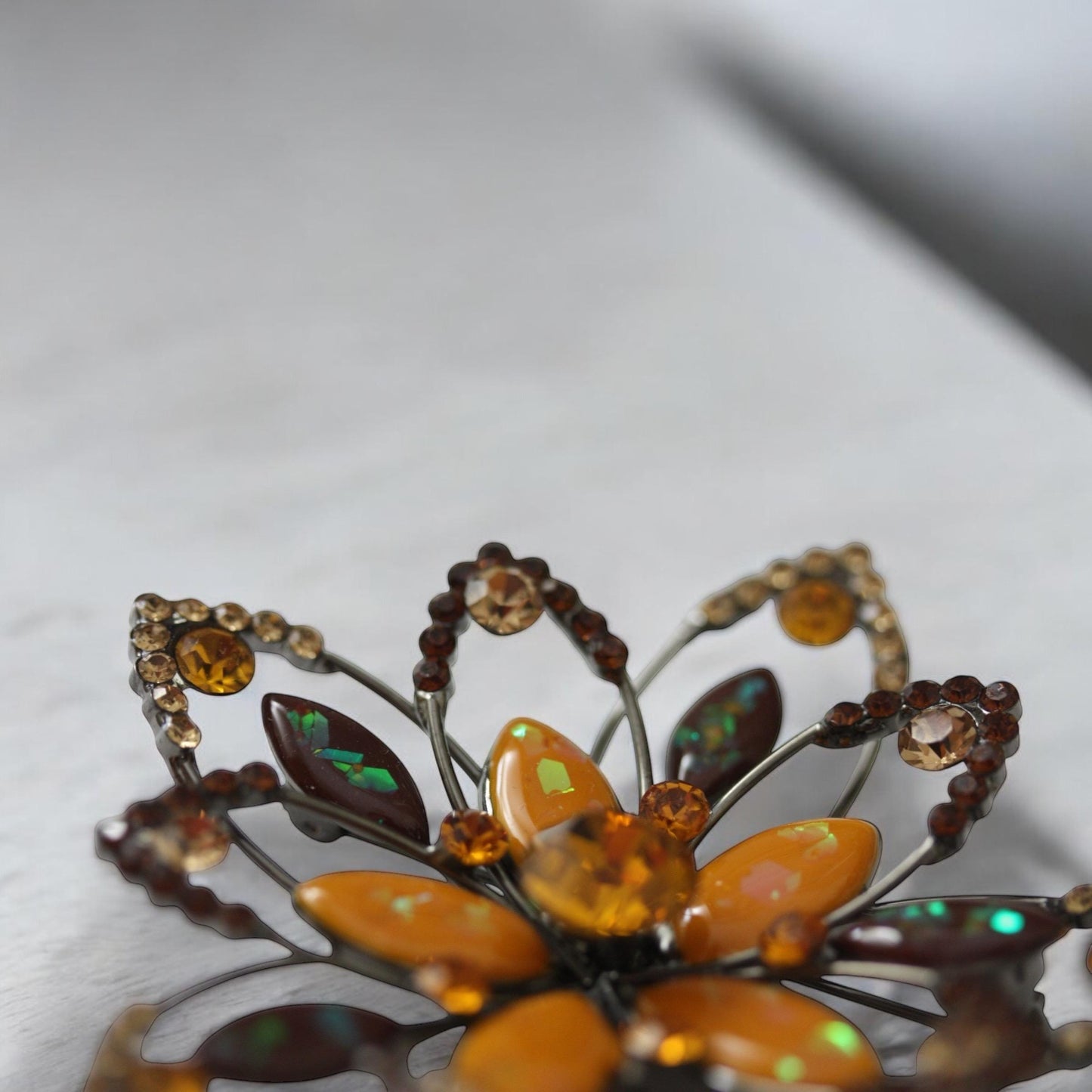 Stunning pin - Large 3" rhinestone studded orange and rhinestone pin