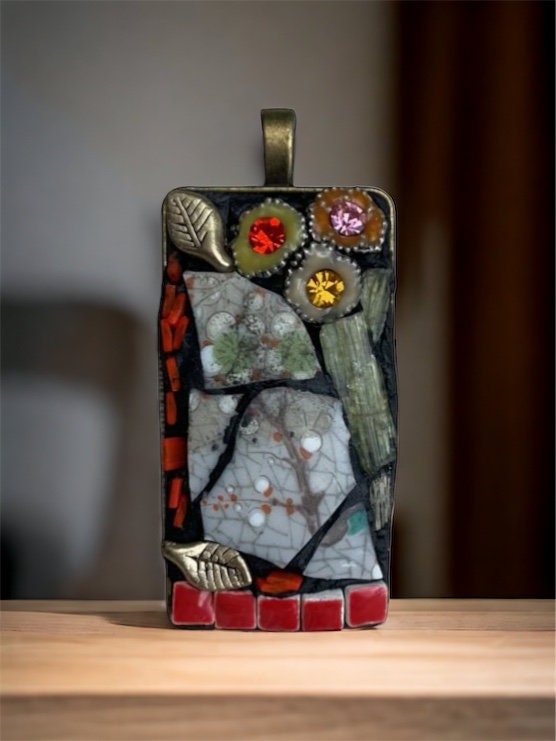 Micro mosaic collage necklace - with mixed materials