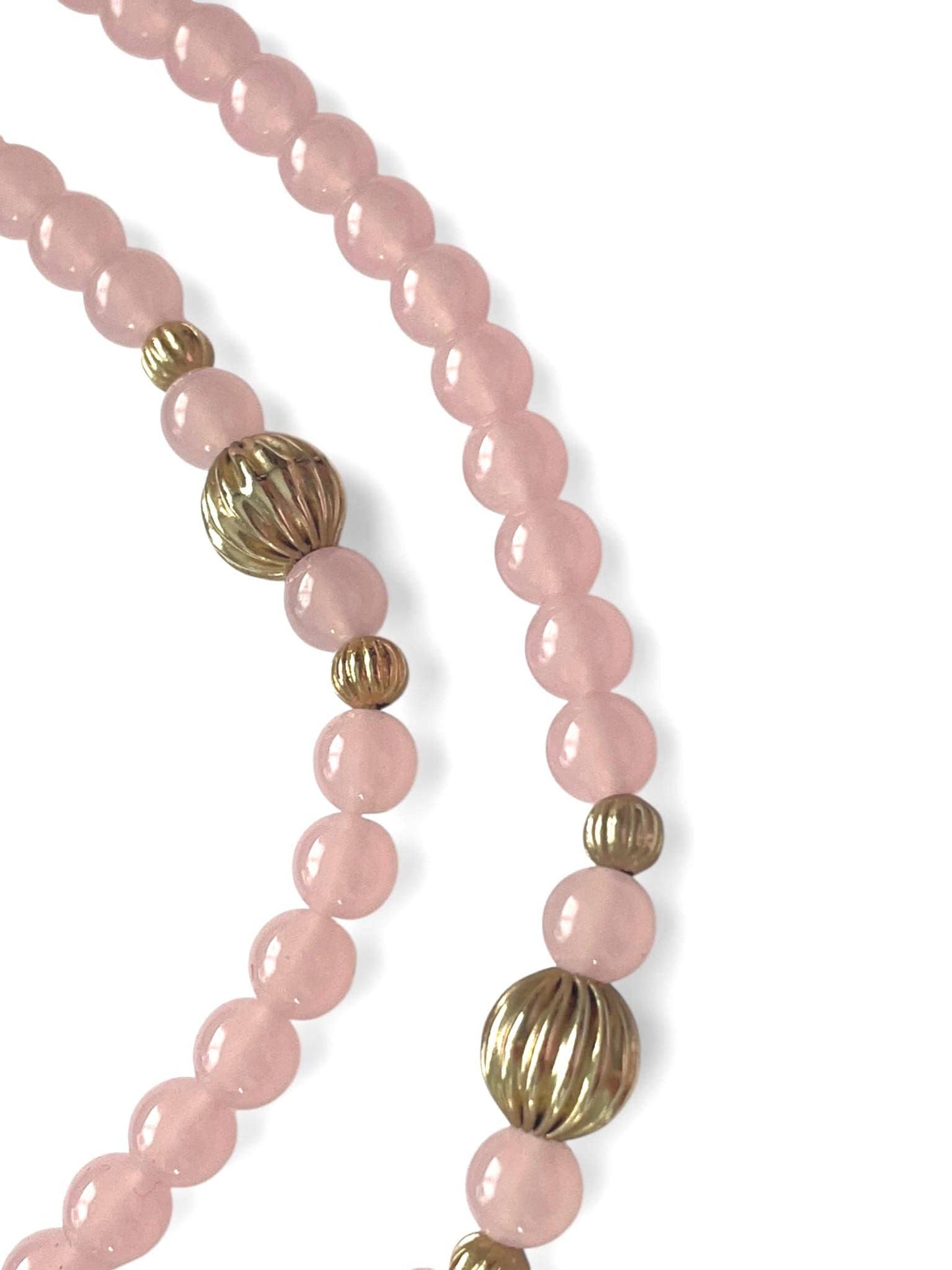 Vintage Pink Lucite Bead Necklace with Gold Ribbed Accent Beads, Blush Acrylic Statement Necklace, Minimalist Layering Jewelry