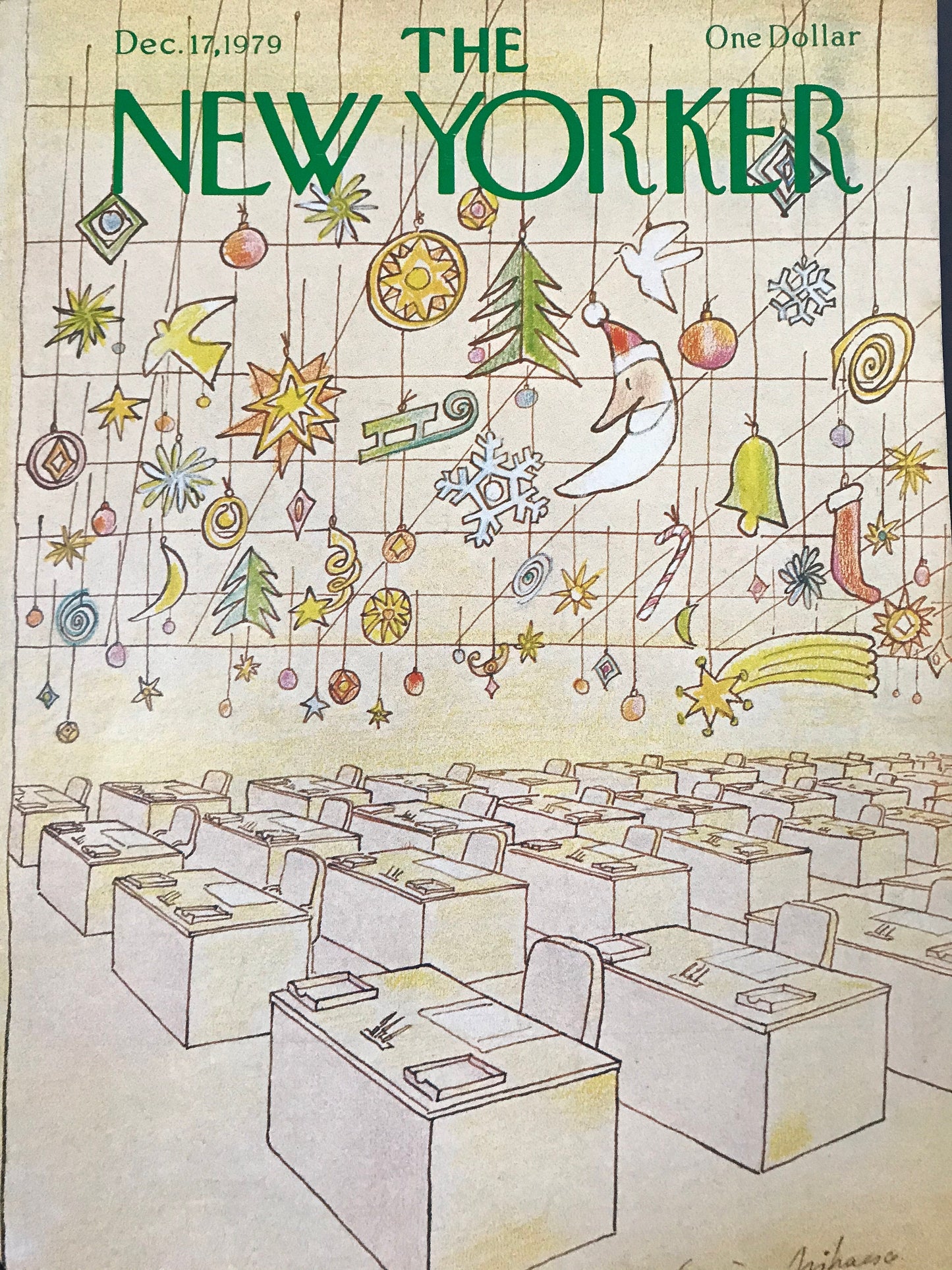 NEW YORKER Magazine cover - December 17, 1979 - office Christmas