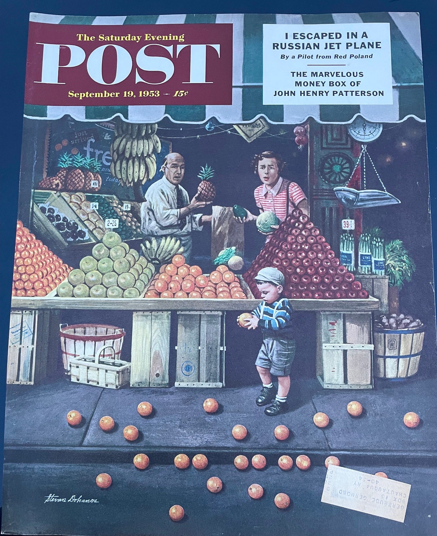 Saturday Evening Post - Original Cover - September 19, 1953 - child at fruit stand