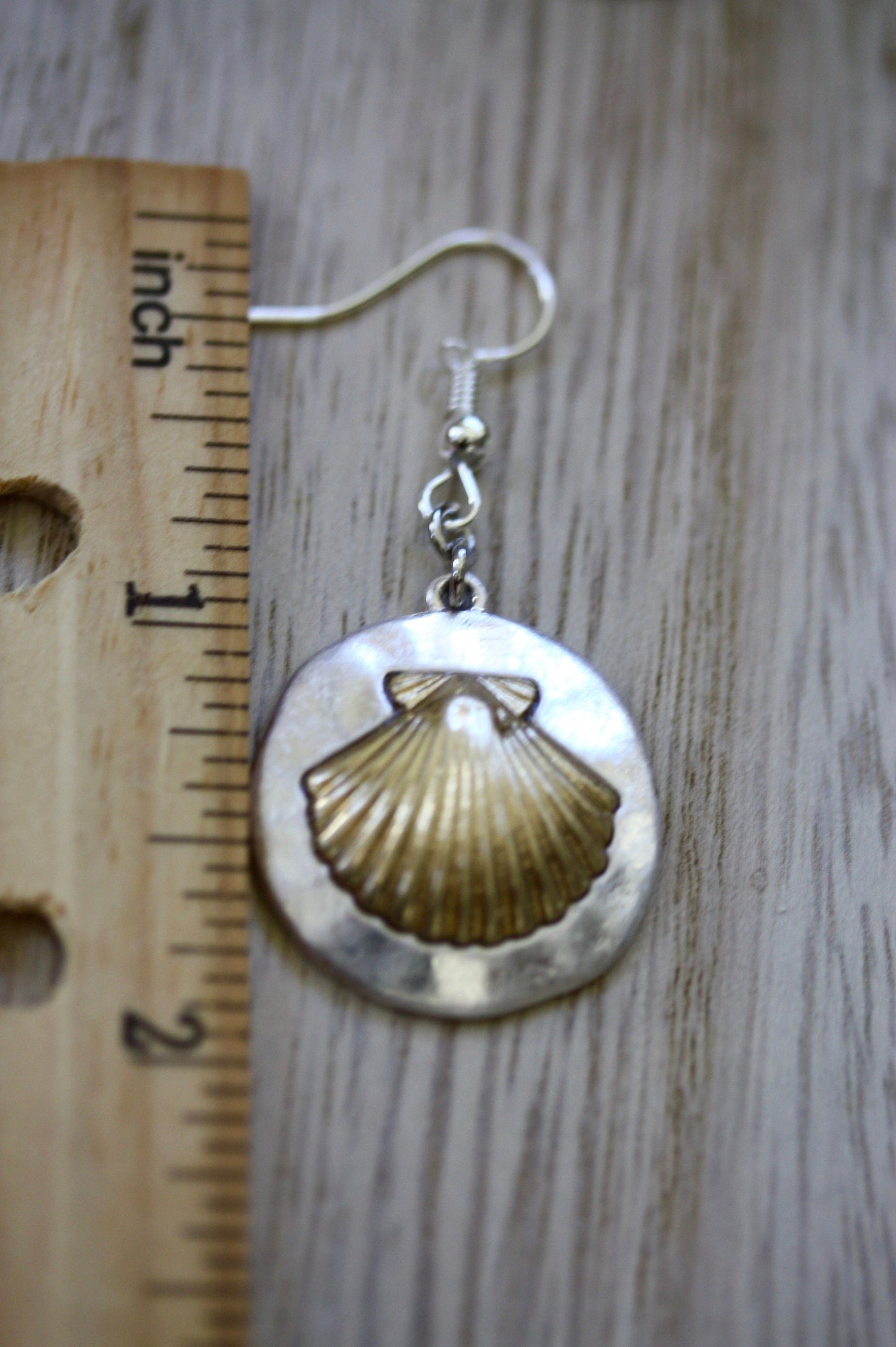 Handmade earrings made with upcycled / repurposed vintage Silver tone and gold tone seashell dangles