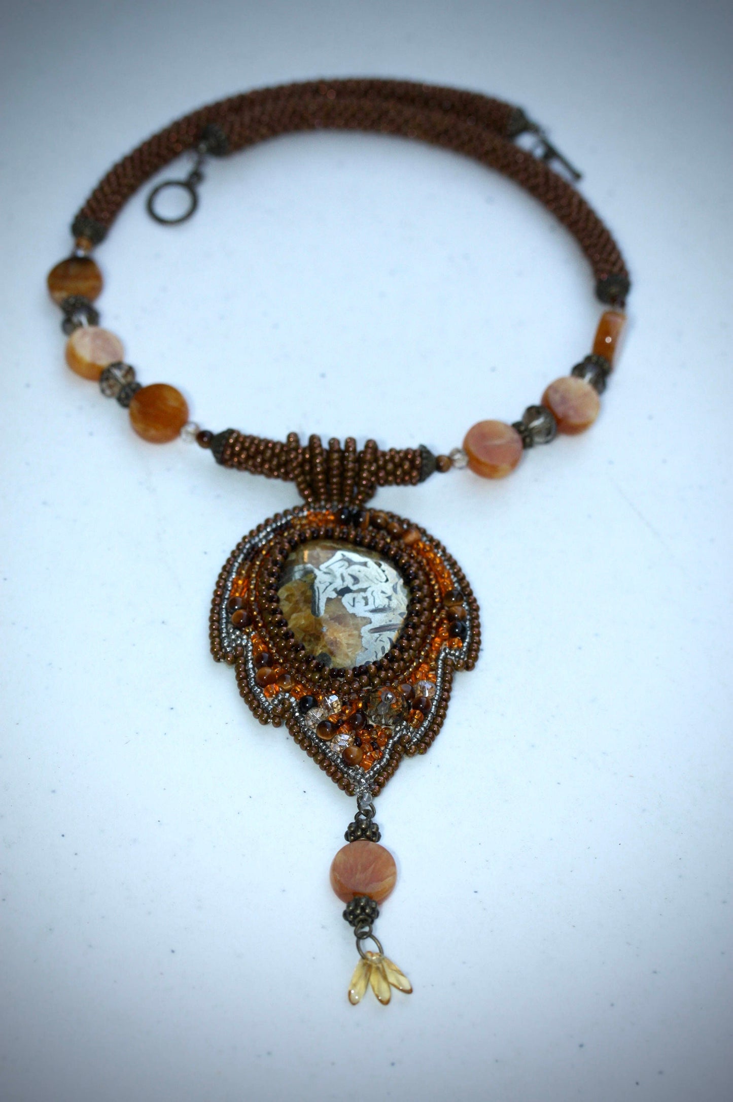 Rare and unique vintage handmade all-beaded beadwork necklace