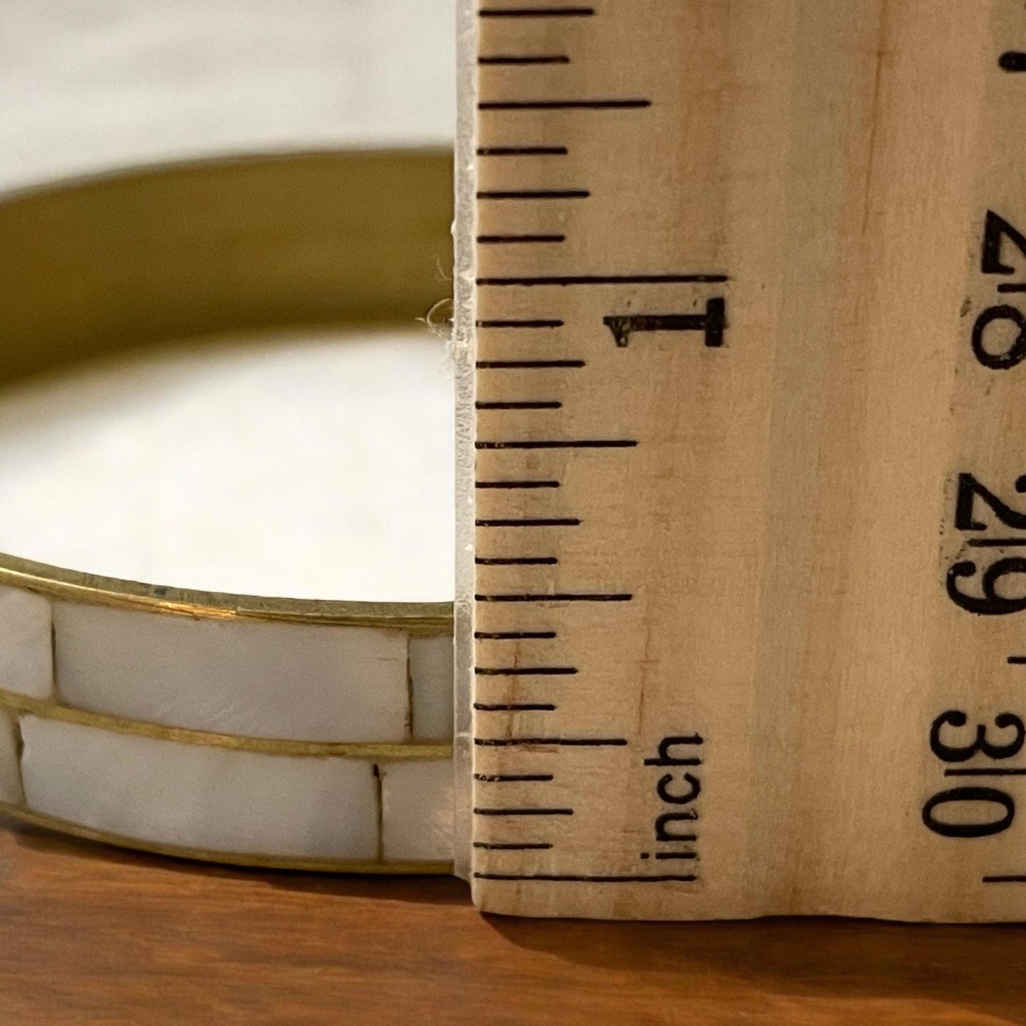 Vintage Bangle Bracelet, Inlaid Mother of Pearl & Brass