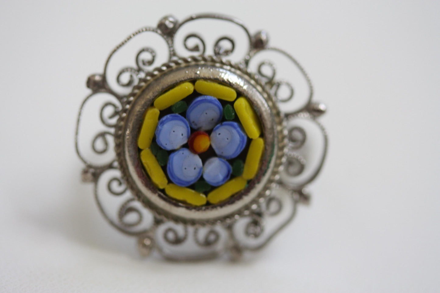Stunning vintage mosaic flower ring - adjustable