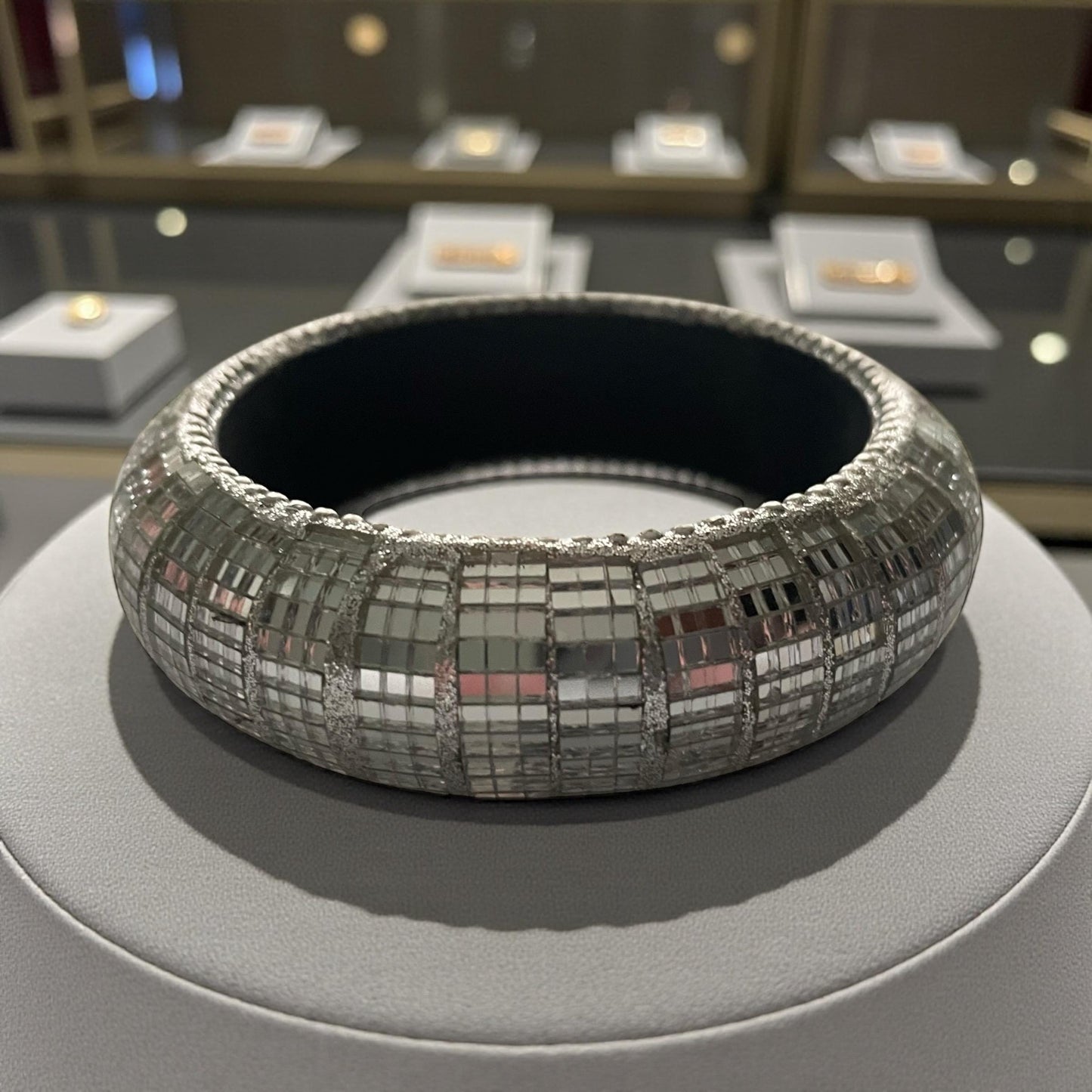 Unique Silver Mirror Square Bangle - Reflective Disco Ball Style Bracelet - Trendy Geometric Jewelry for Women - Statement Fashion Accessory