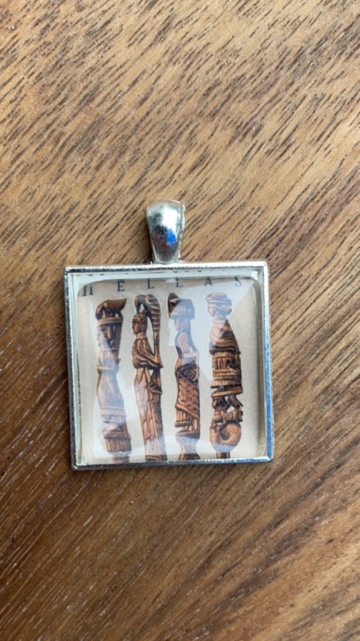 Postage Stamp Necklace Pendant - Vintage Hellas Greece Design