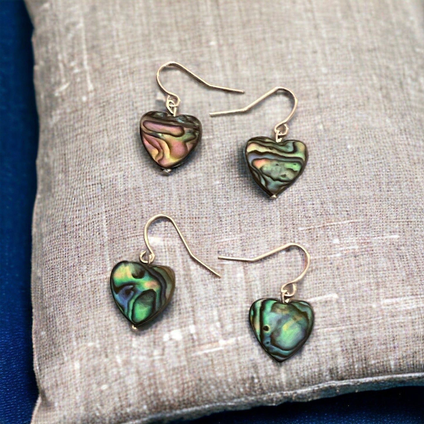 Heart shaped abalone shell dangle earrings