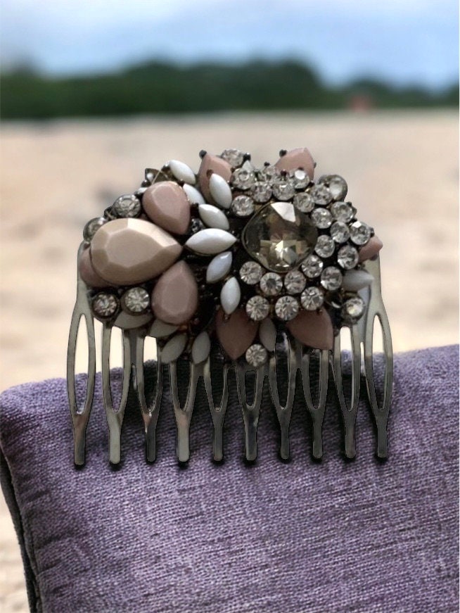 Ornate rhinestone hair combs - Mixed Material Mosaic / collage Assemblage art - made from upcycled jewelry components