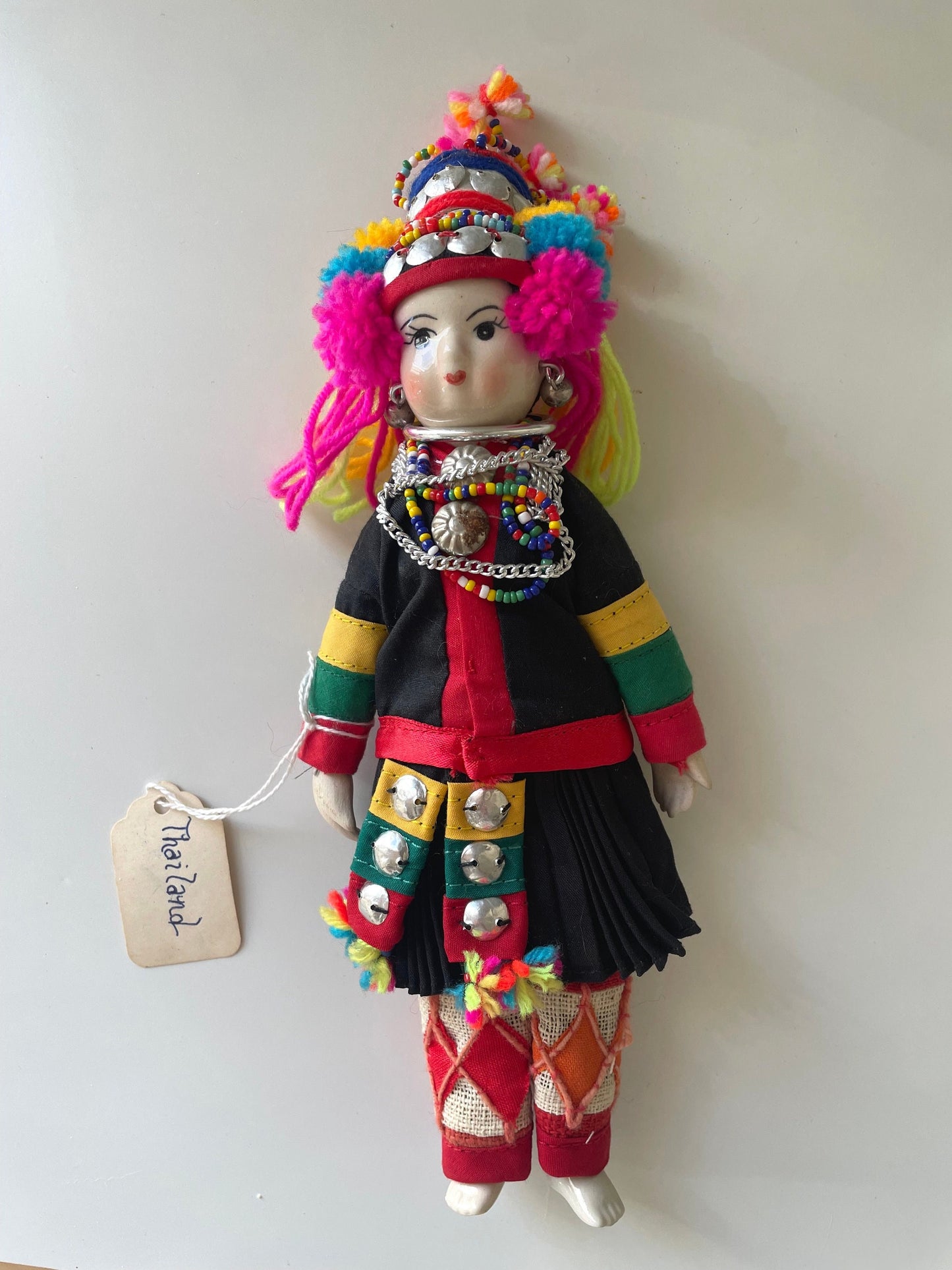 Stunning vintage Thai Hmong porcelain doll in traditional clothing - collectible doll figurine - made in Thailand