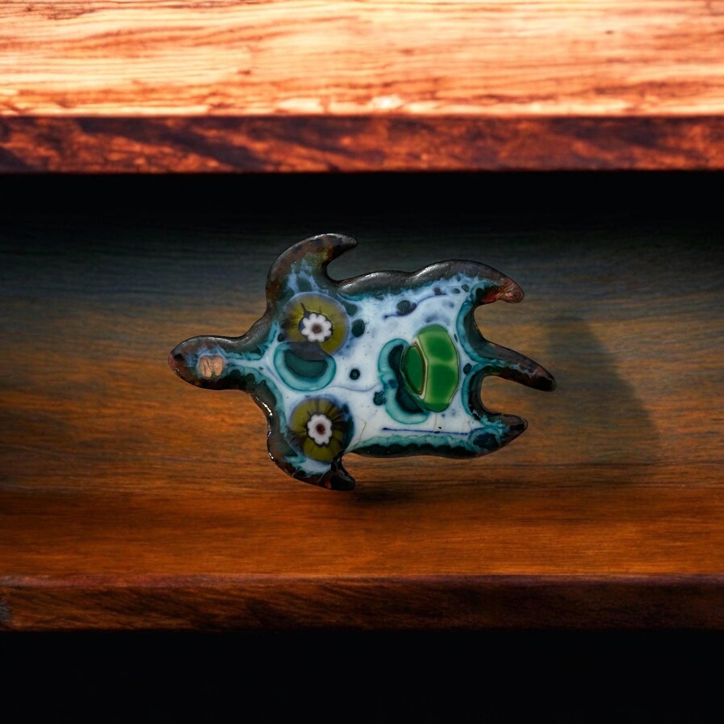Unique vintage copper enamel turtle pin