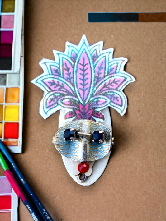 Meet Masquerade Woman - Assemblage art / mixed media collage, mosaic - magnet, pin, necklace pendant or Christmas ornament