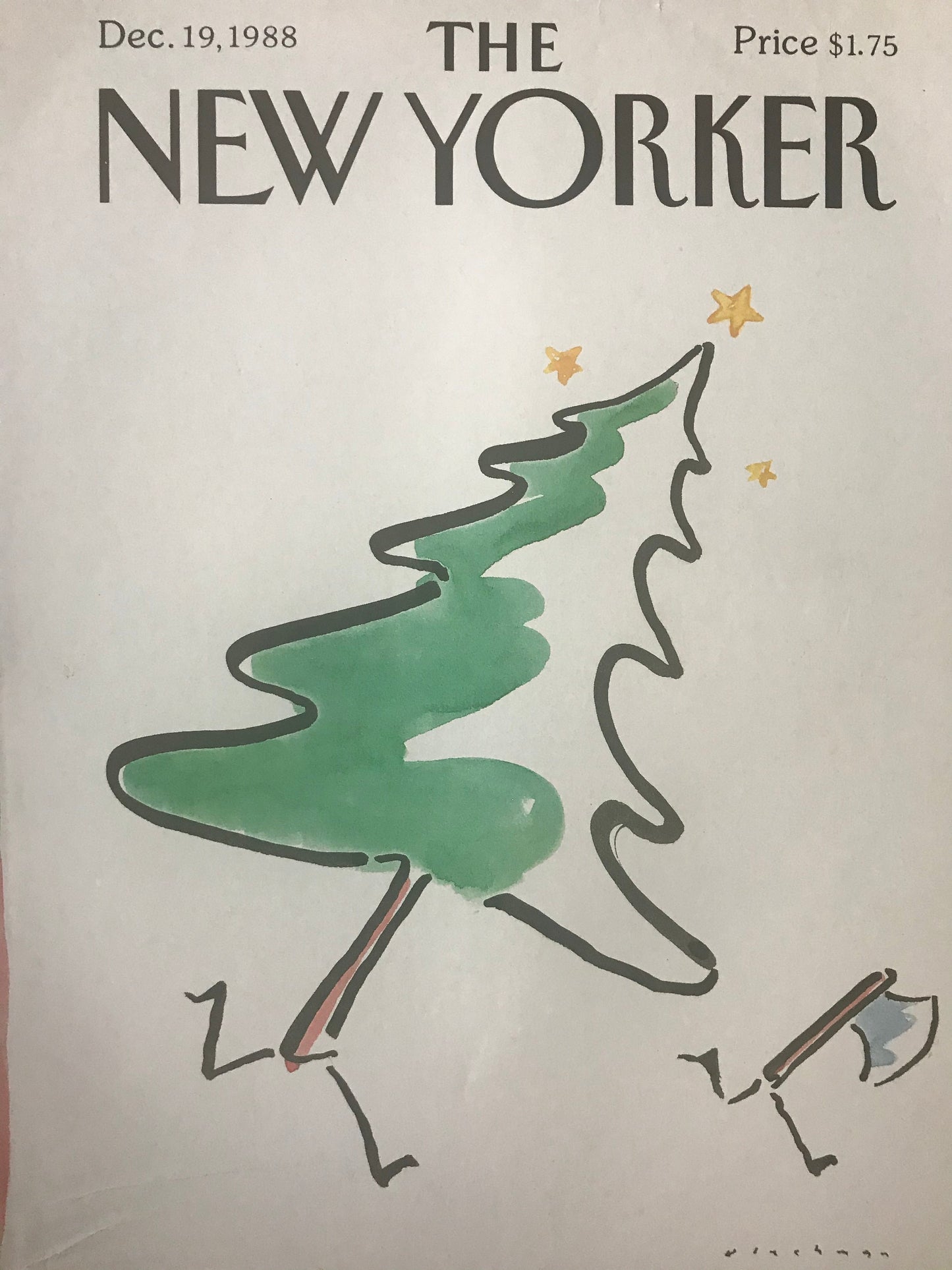 December 19, 1988 - The NEW YORKER Magazine original cover - Christmas tree chase