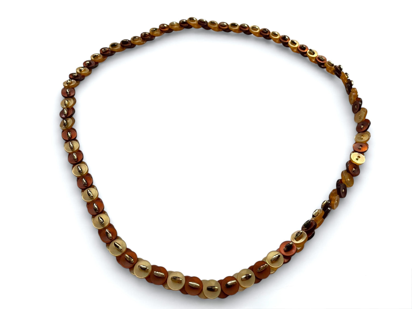 Button Necklace Vintage Brown Amber Cream Disc Beads | 90s Boho Statement Necklace | Earth Tone Plastic Button Jewelry