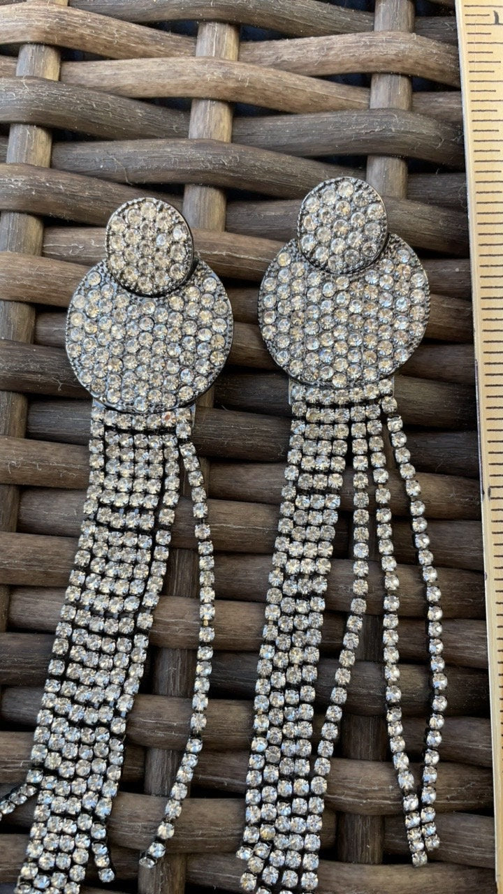 Stunning long all rhinestone vintage dangle earrings