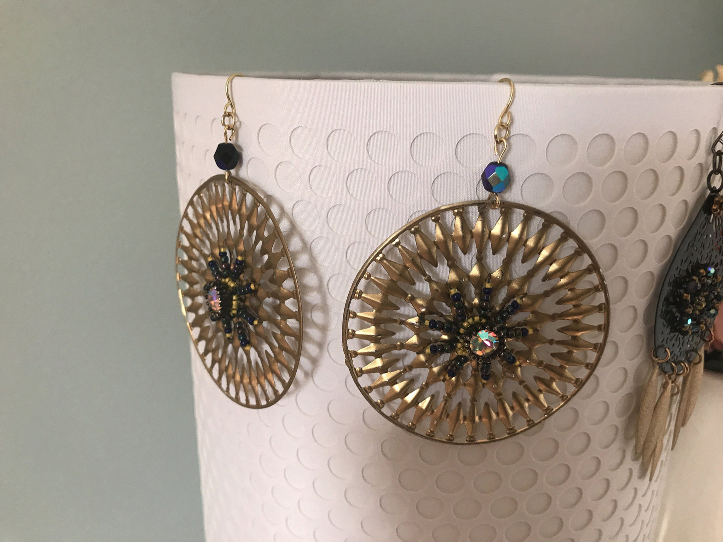 Revised, Modernized, large upcycled hoop earrings with handmade beadwork
