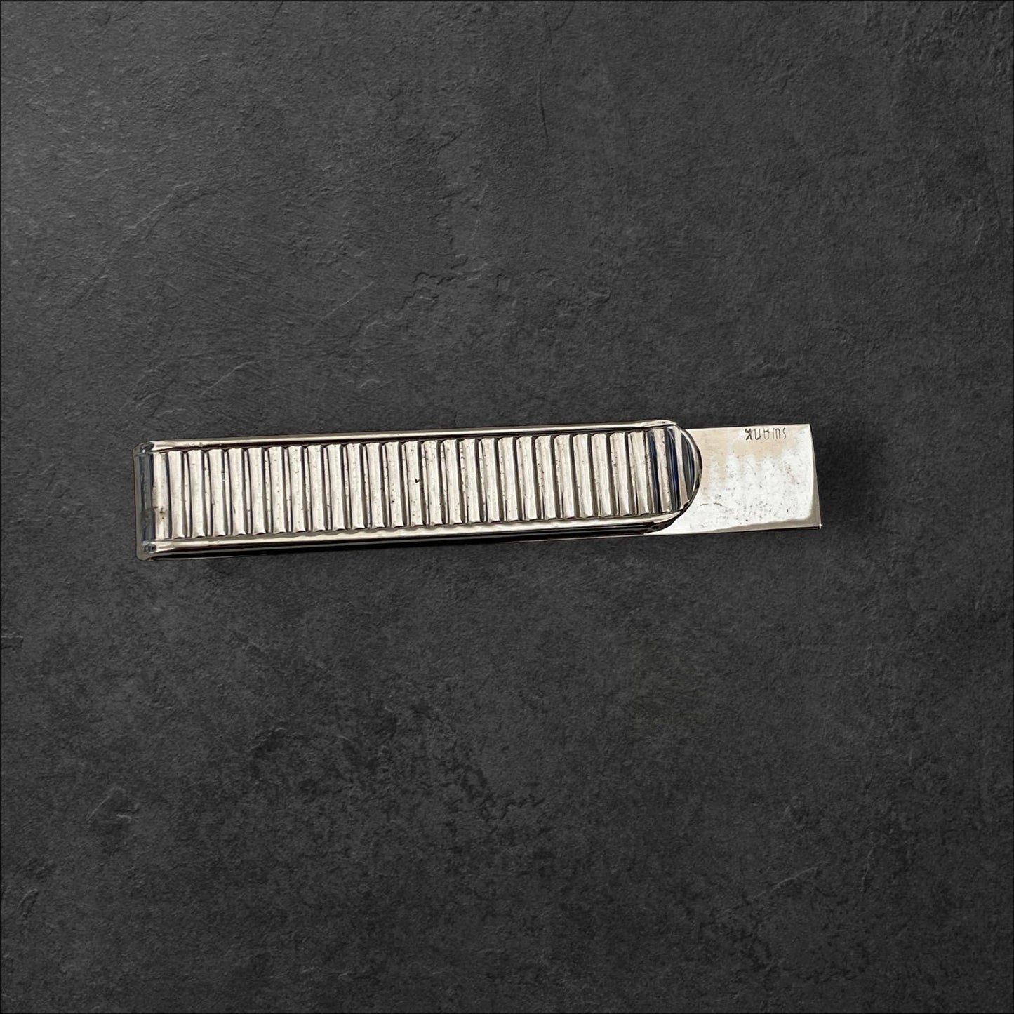 Black and silver mens tie clip - signed Swank