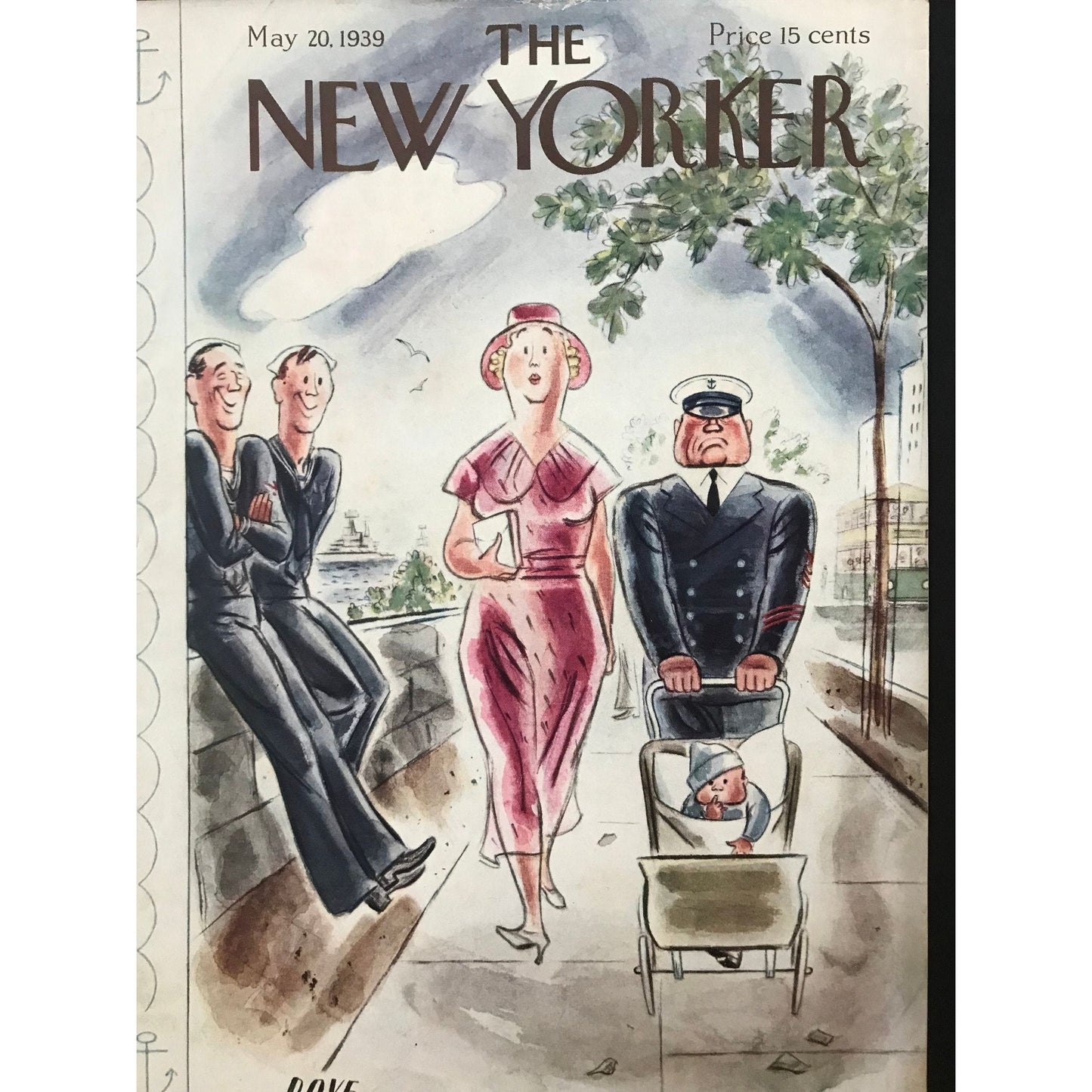 RARE - The NEW YORKER Magazine very rare original cover - May 20, 1939 - walking with a baby carriage