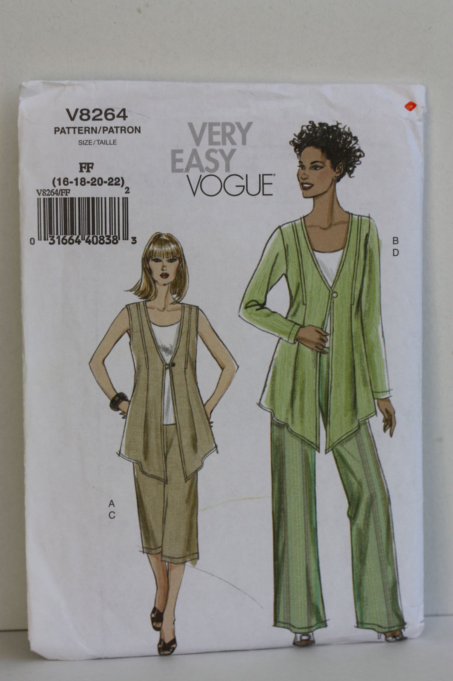 UNCUT Sewing Pattern - Very Easy Vogue V8264 Pattern for Vest, jacket and pants, Size FF - 16, 18, 20, 22