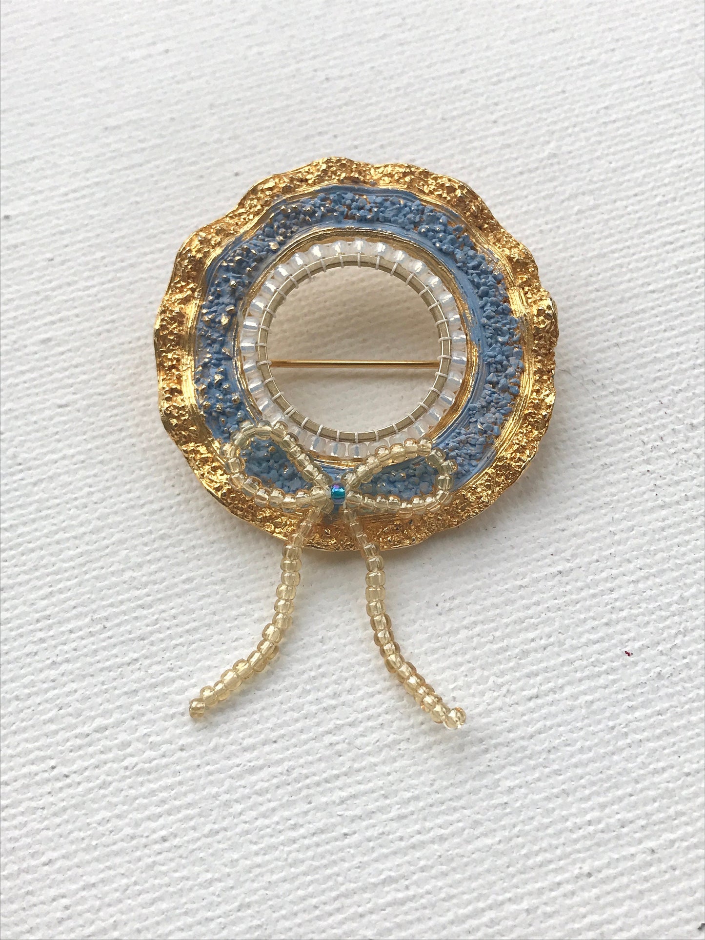 Revised, Modernized, Upcycled - hand made / hand painted one-of-a-kind mixed media beaded vintage wreath pin brooch
