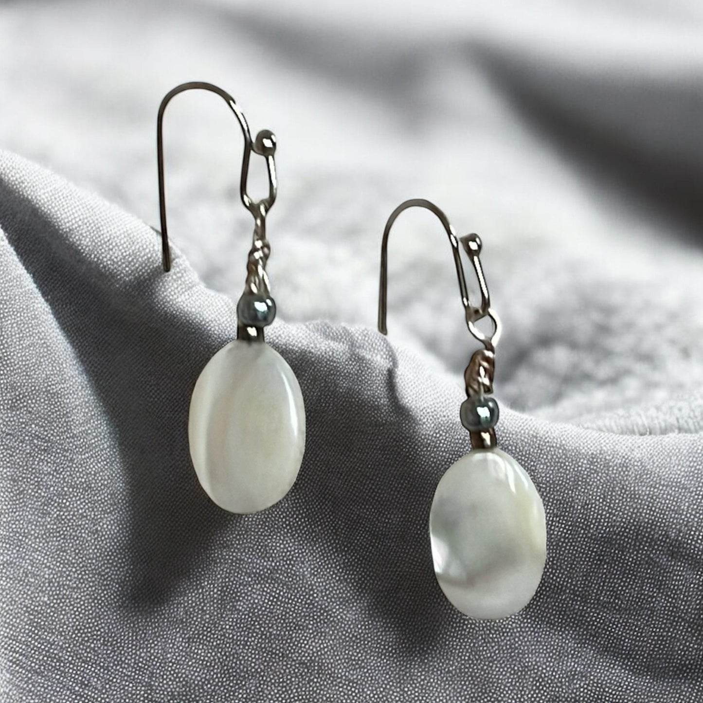 Oval Mother of Pearl Dangle Earrings – Handmade Shell Earrings, Boho Chic Jewelry, Lightweight Gift for Her, Natural Drop Earrings