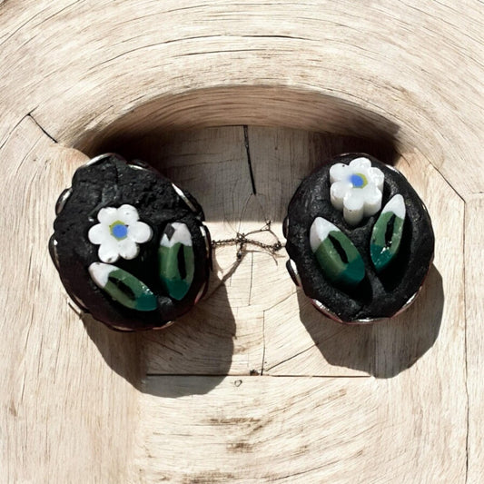 Italian inspired Handmade micro mosaic stud earrings - with sterling silver ear wires