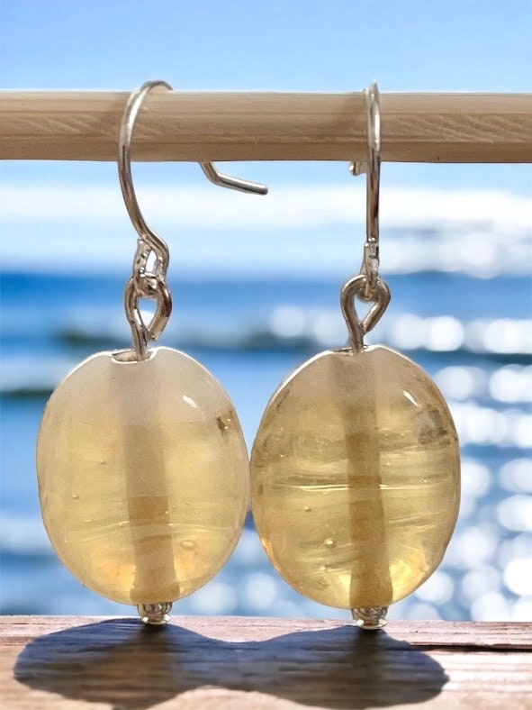 Stunning yellow spun glass dangle earrings