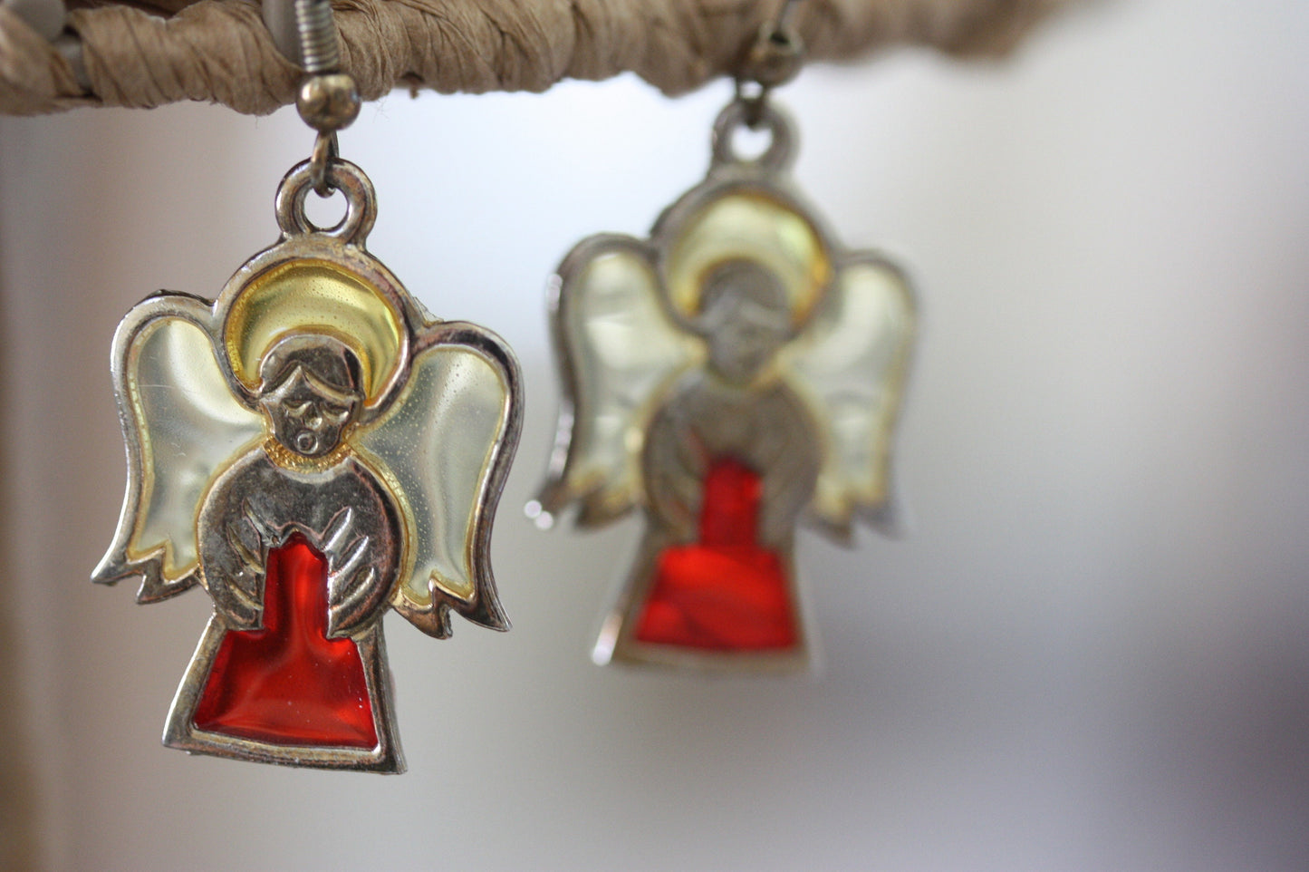 Stunning vintage stained glass angel earrings