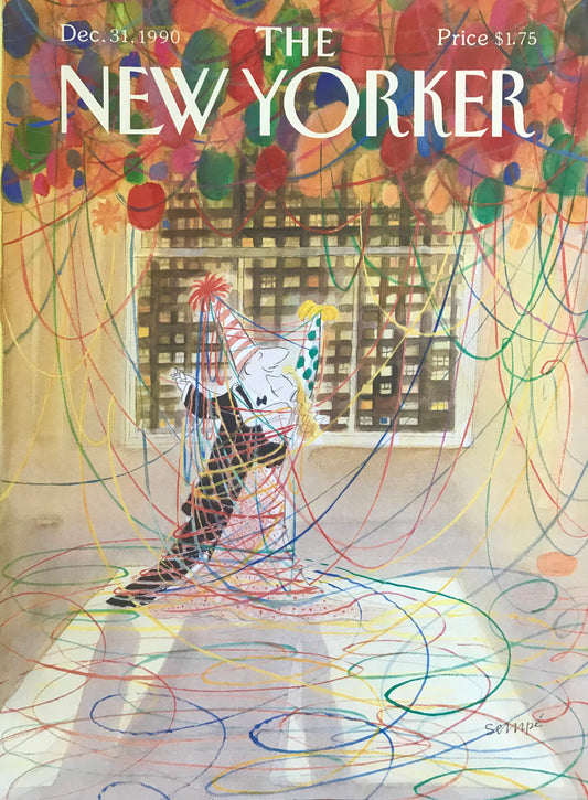 Vintage NEW YORKER Magazine original cover - December 31, 1990 - couple dancing romantically at a party for New Year's Eve