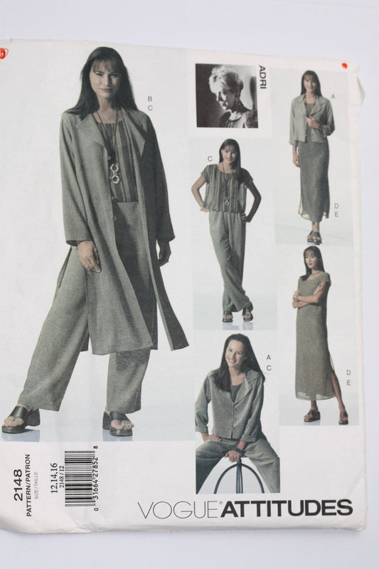 UNCUT Sewing Pattern - Vogue Attitudes 2148 Ladies Jacket, Dress, Top and Pants Size 12-14-16 - Vintage 1998 sewing pattern