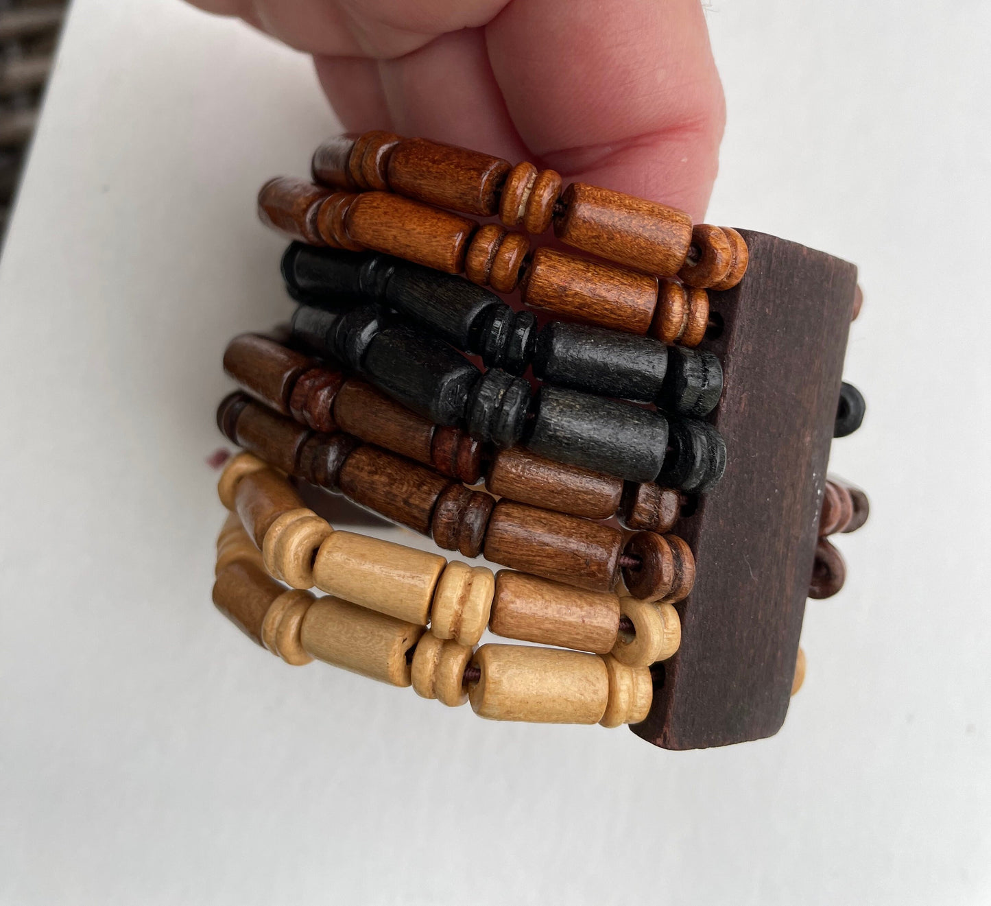 Very unique MCM style all wood wide vintage bracelet