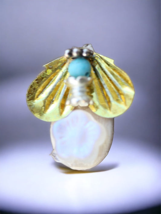 Meet "Buzz" - Assemblage art / mixed media collage - little flying insect magnet, lapel pin or necklace pendant