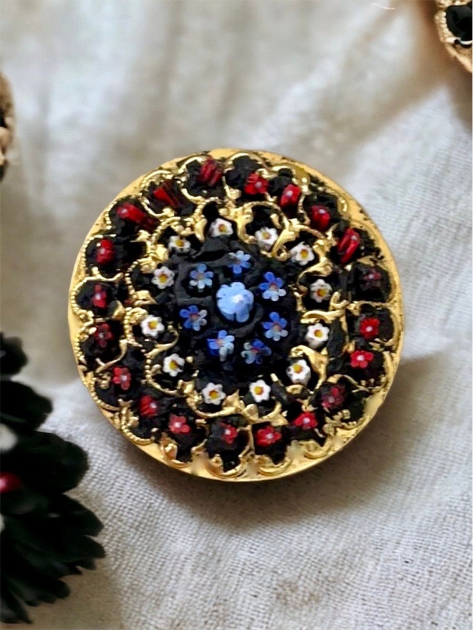 One-of-a-kind Italian glass micro mosaic millefiori scarf slide