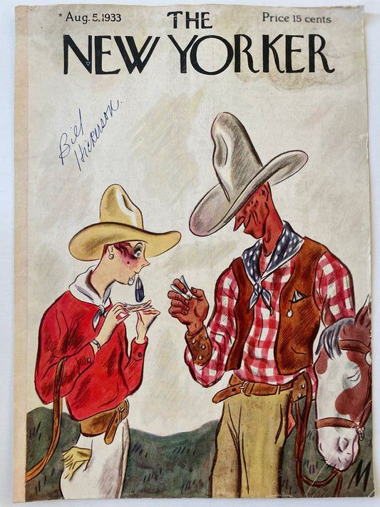 Very Rare, Very old NEW YORKER Magazine original cover - August 5, 1933 - cowboys/Western - Please read the description