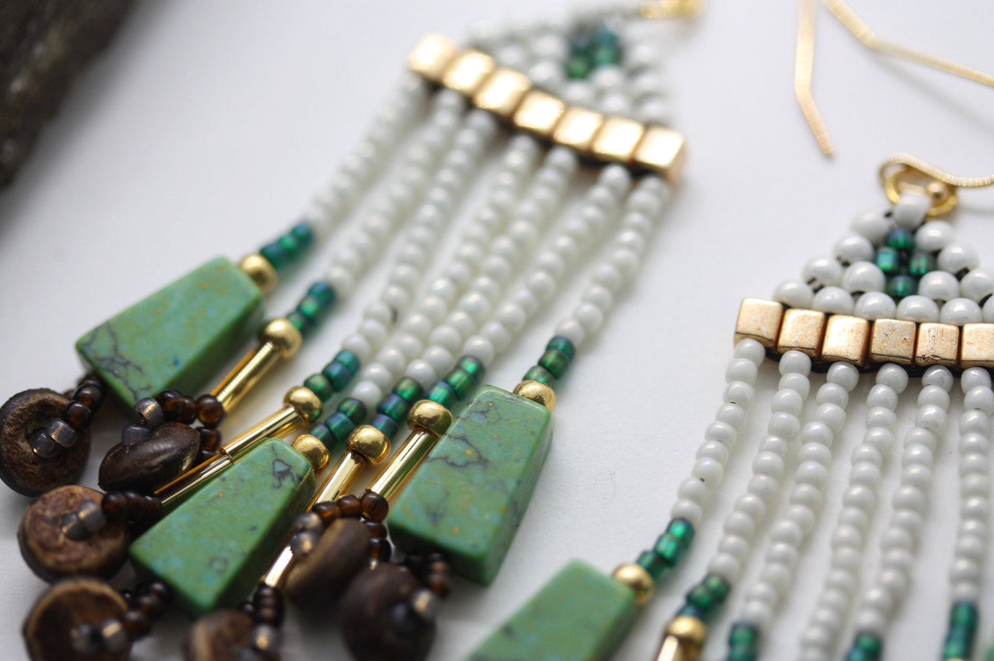 Unique Hand beaded Native-American-Style stunning dangle beadwork earrings - with mixed materials