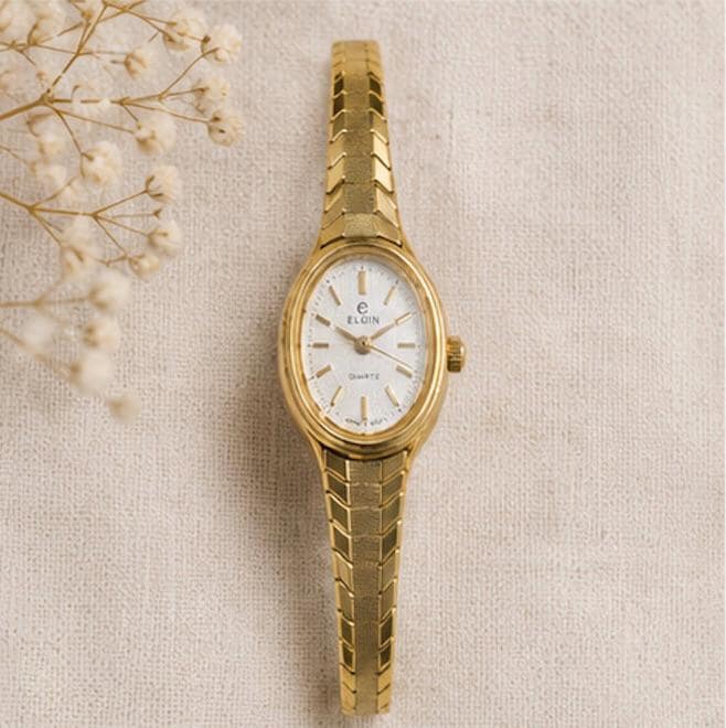 Vintage Elgin Ladies Quartz Watch Gold Tone Bracelet Watch Petite Dress Watch - Not Running As-Is