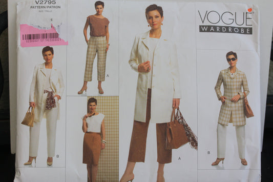 UNCUT Vintage Sewing Pattern - Vogue V2795 Long Jacket Pants Top Lined Pencil Skirt Sewing Pattern - Sizes 14, 16, 18