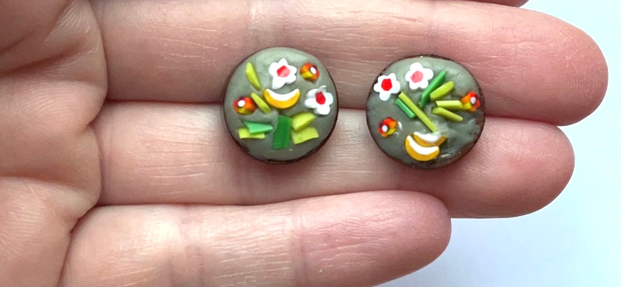 My handmade cut and inlaid glass micro-mosaic stud earrings