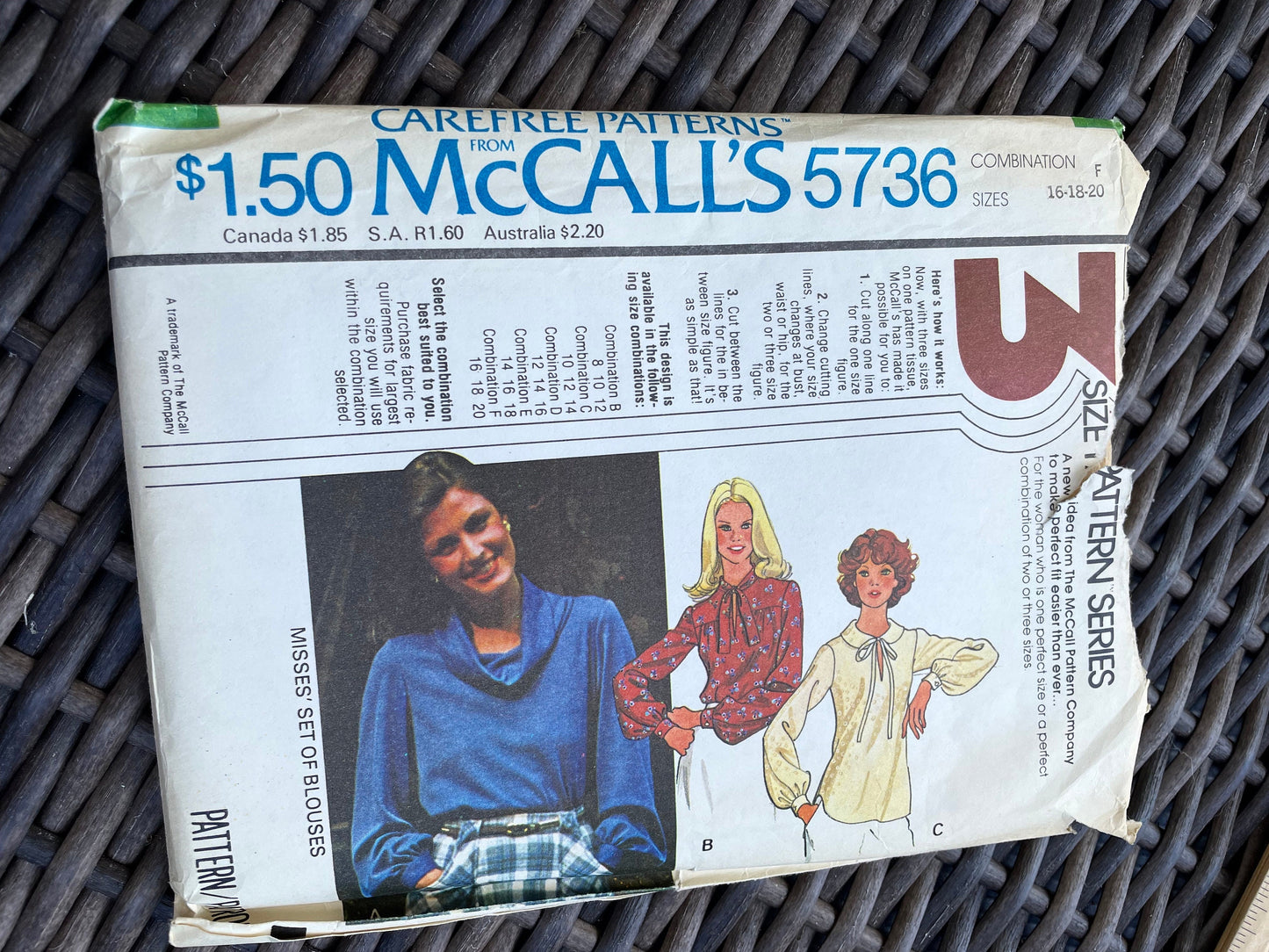 UNCUT Vintage Sewing Pattern from 1977 McCalls Pattern 5736 Blouses Pullover Long Sleeve Ties Plus Size 16 18 20